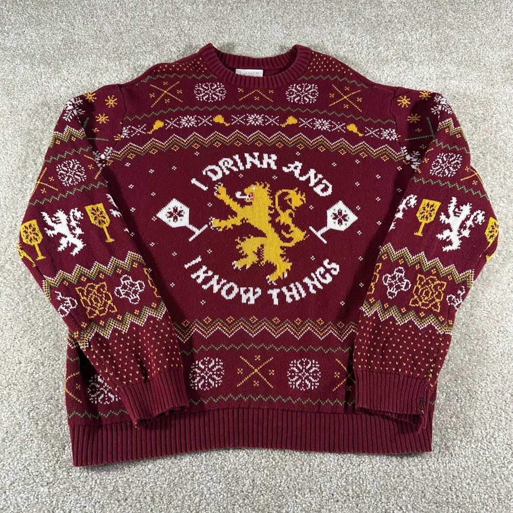 Game of Thrones I Drink and Know Things Ugly Christmas Sweater Burgundy XXL FAIR